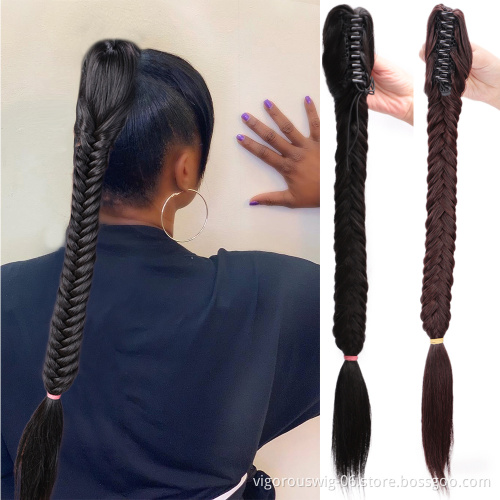Vigorous Fishtail Ponytail Hair Extension 24 inch Straight Braid Ponytail Extension Claw Jaw Synthetic clip in Hair Extension
